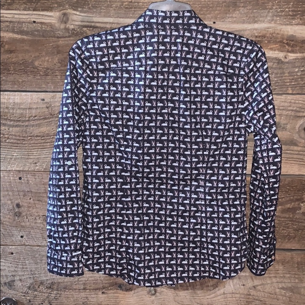 Talbots Button Down L/S Swan Pattern Collar Sz 10p - image 2
